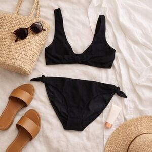 & Other Stories Black Seersucker Side Tie Bikini Bottoms Womens US 12 NEW